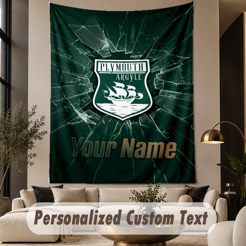Benutzerdefinierte Text Tapisserie Plymouth Argyle FC Druck Wandteppich Innen Wohnzimmer Wanddekoration