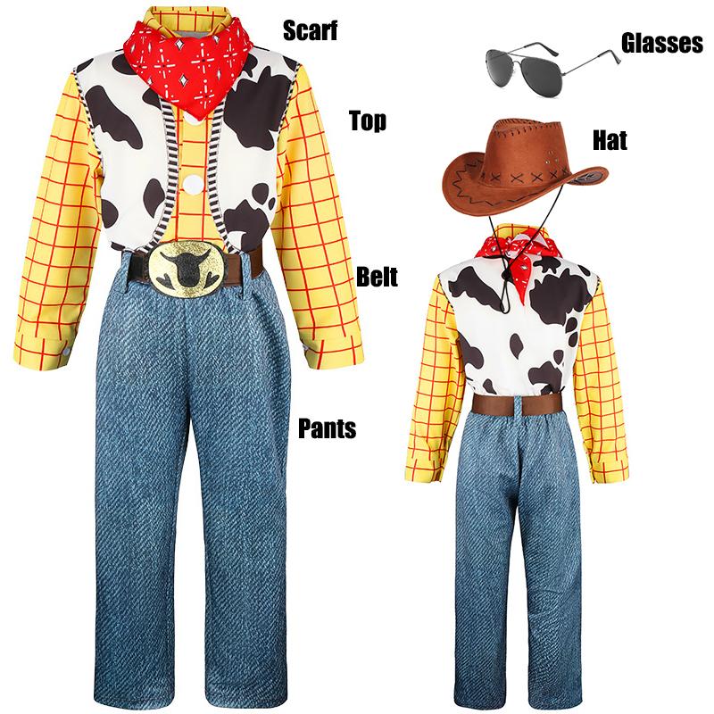 Toy Story Woody Dress Up Costume Kids Cosplay Jessie Top+Pants+Scarf+Belt Sets Girls Halloween Carnival Party Fancy Party Outfit