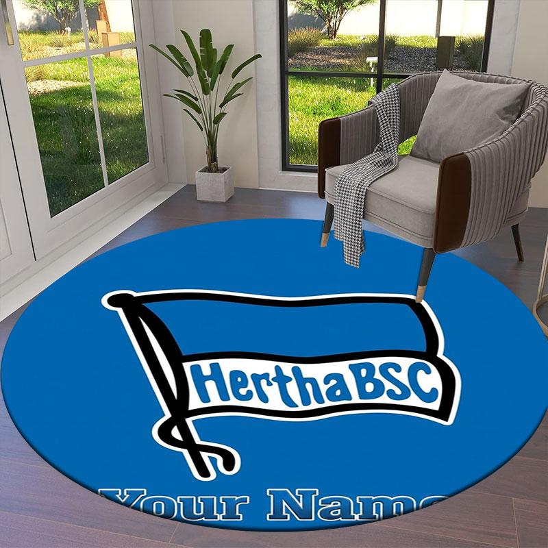 Hertha BSC Custom Name Round Area Rug,Carpet Rug for Living Room Bedroom Sofa Playroom Decor,Non-slip Floor Mat