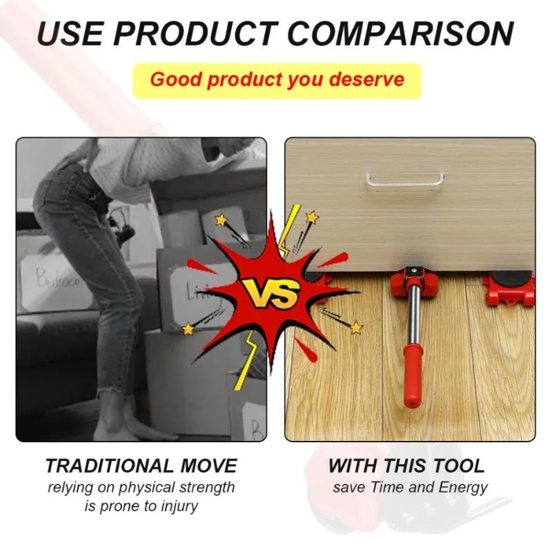 5Pcs/Set Heavy Duty Furniture Lifter Mover Set, Roller with Wheels, Lifting Moving Transport Helper Tool for Home Furniture