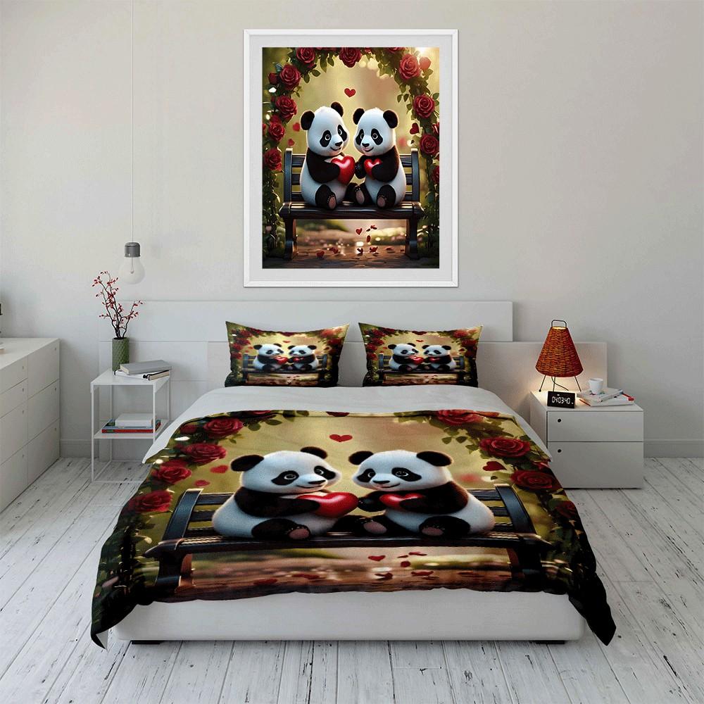 Romantic Panda Gift Set For Lovers Exquisite Three-Piece Bedding Set Gift For Kids And Adults