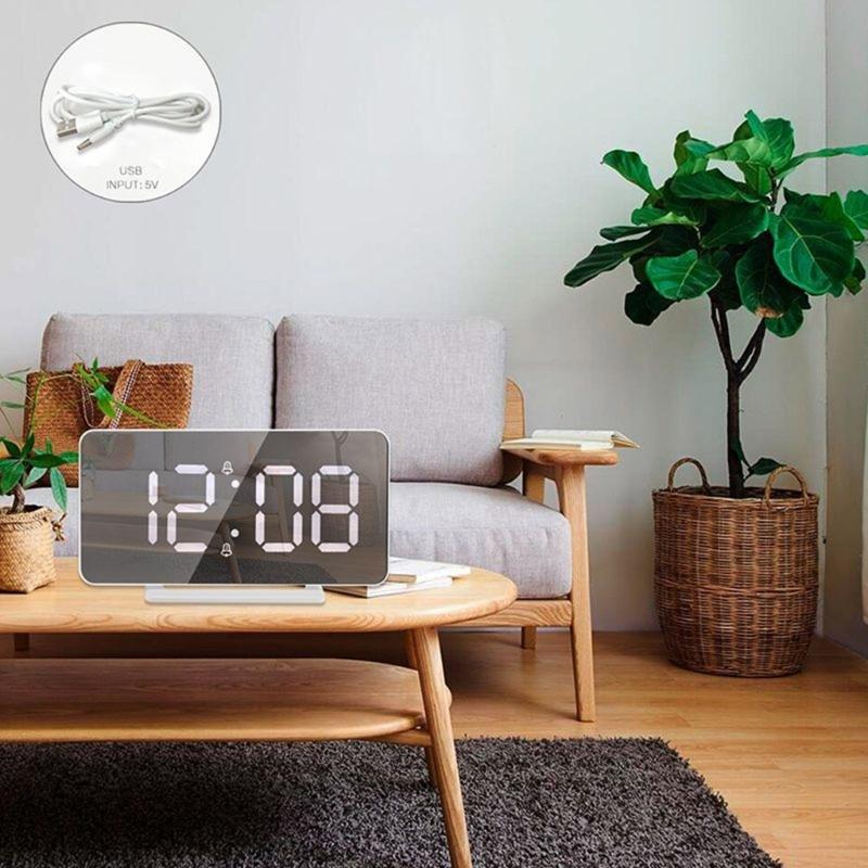Modern LED Digital Clock Date Time Temperature Display Dimmable Backlights 2 Alarms Snooze Function USB Port 5V