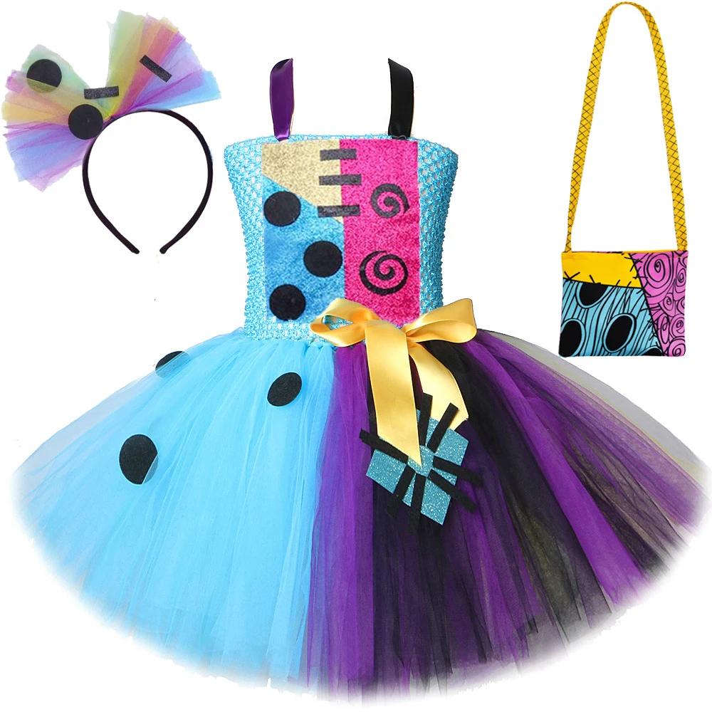 Nightmare Before Christmas Sally Costumes Girls Halloween Scary Fancy Tutu Dresses for Creepy Carnival Party Horror Outfits