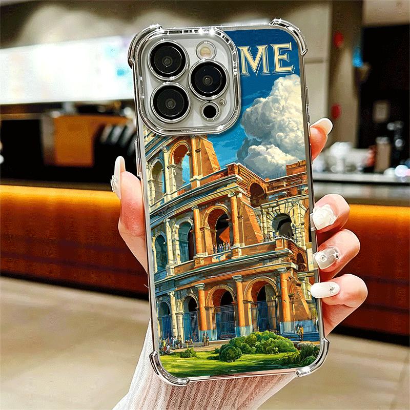 

Roman Colosseum Soft Phone Case For iPhone 15 16 17 Air 14 Pro Max 16E Plus 13 12 Mini Plating Anti-Fall Fundas iPhone 13