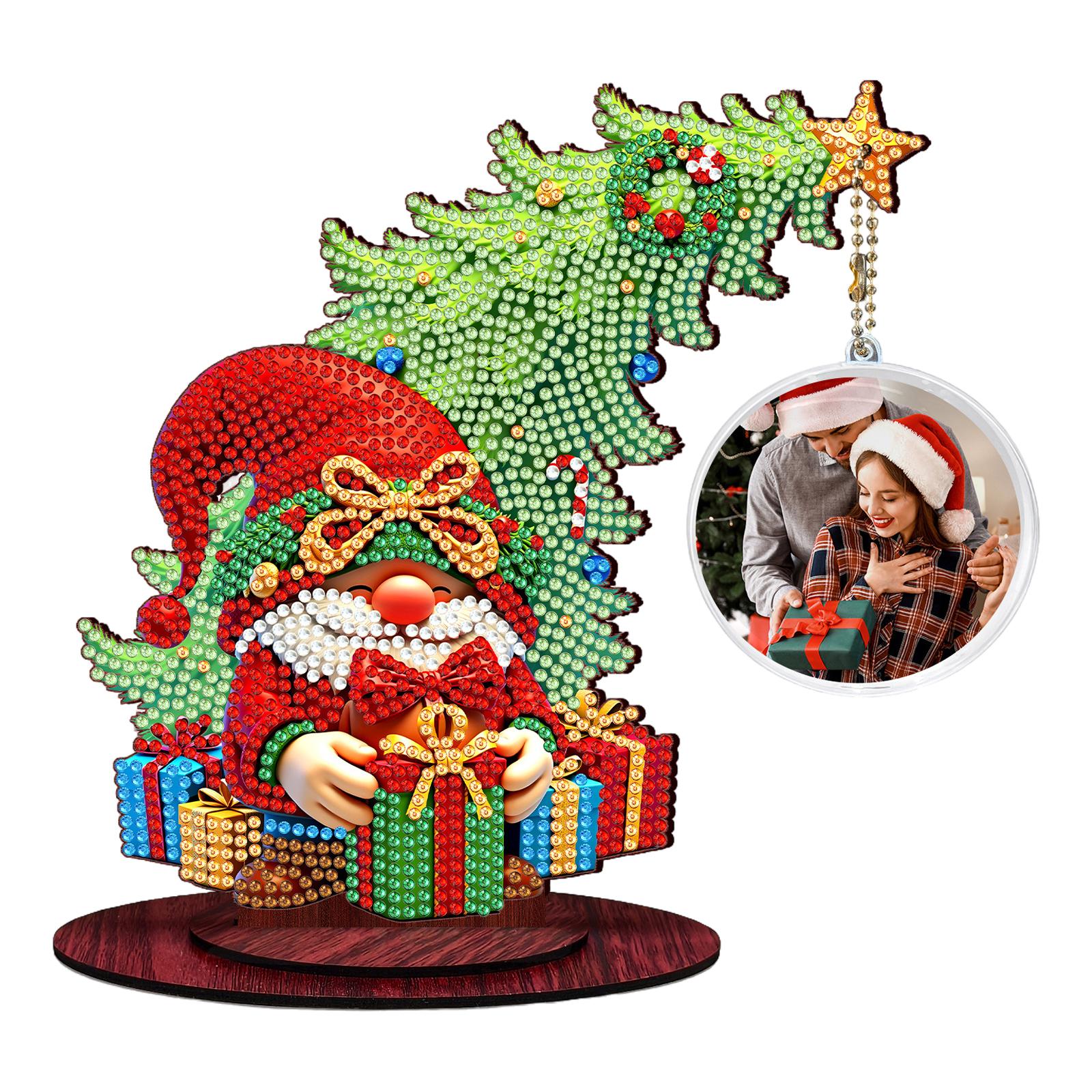 

DIY Photo Christmas Tree Decor 5D DIY Diamond Art Tabletop Decorations Wooden Diamond Painting Ornament Kits Gift for Friends