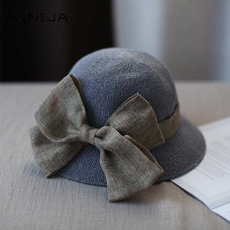 Straw Hat Big Bow-knot Women Summer Hat Solid Color Curled Edge Sun Cap Foldable Vacation Fisherman Hats