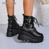 Large Size 35-43 Women's Autumn British Style Platform Wedge Heel Ankle Boots Thick Sole Motorcycle Boots Fashion Shoes Comfort