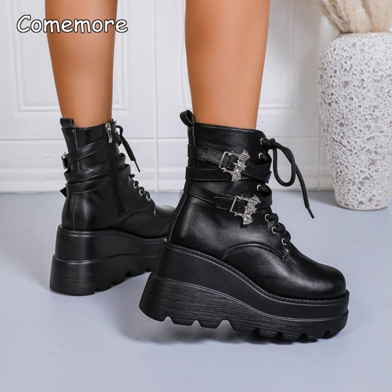 Large Size 35-43 Women's Autumn British Style Platform Wedge Heel Ankle Boots Thick Sole Motorcycle Boots Fashion Shoes Comfort