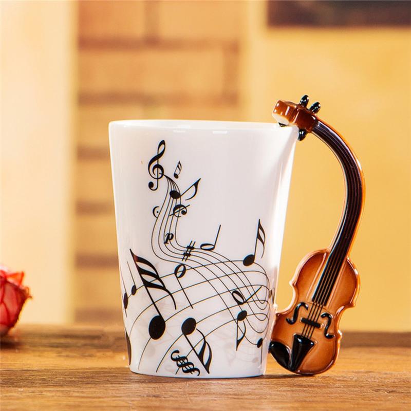 

1Pc Small Creative Music Violin Style Guitar Ceramic Mug Coffee Tea Milk Cups with Handle Coffee Mug Gifts 201-300ml