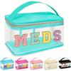 Fashion PVC Chenille Letter MEDS Makeup Bag - Portable Travel Toiletry Organizer with Large Capacity and Zipper Closure