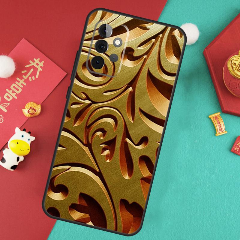 Gold Floral Pattern Case For Samsung Galaxy A16 A26 A36 A56 A15 A35 A55 A14 A34 A54 A12 A32 A52 A13 A33 A53 A17