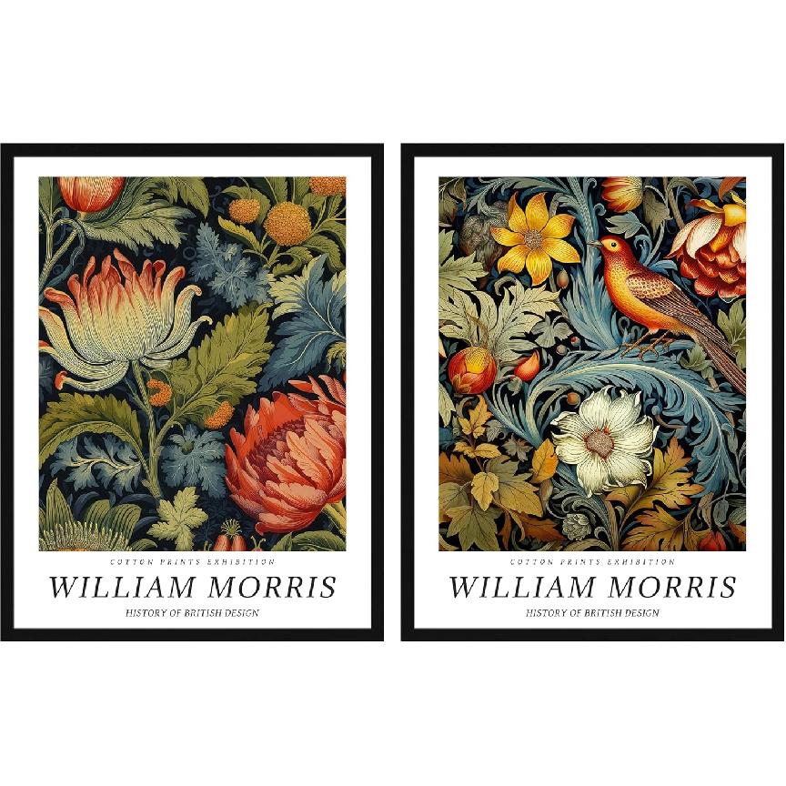 Framed William Morris Wall Art Set of 2 Vintage Botanical Birds Posters William Morris Exhibition Print for Dining Room Office Bedroom 12x16in