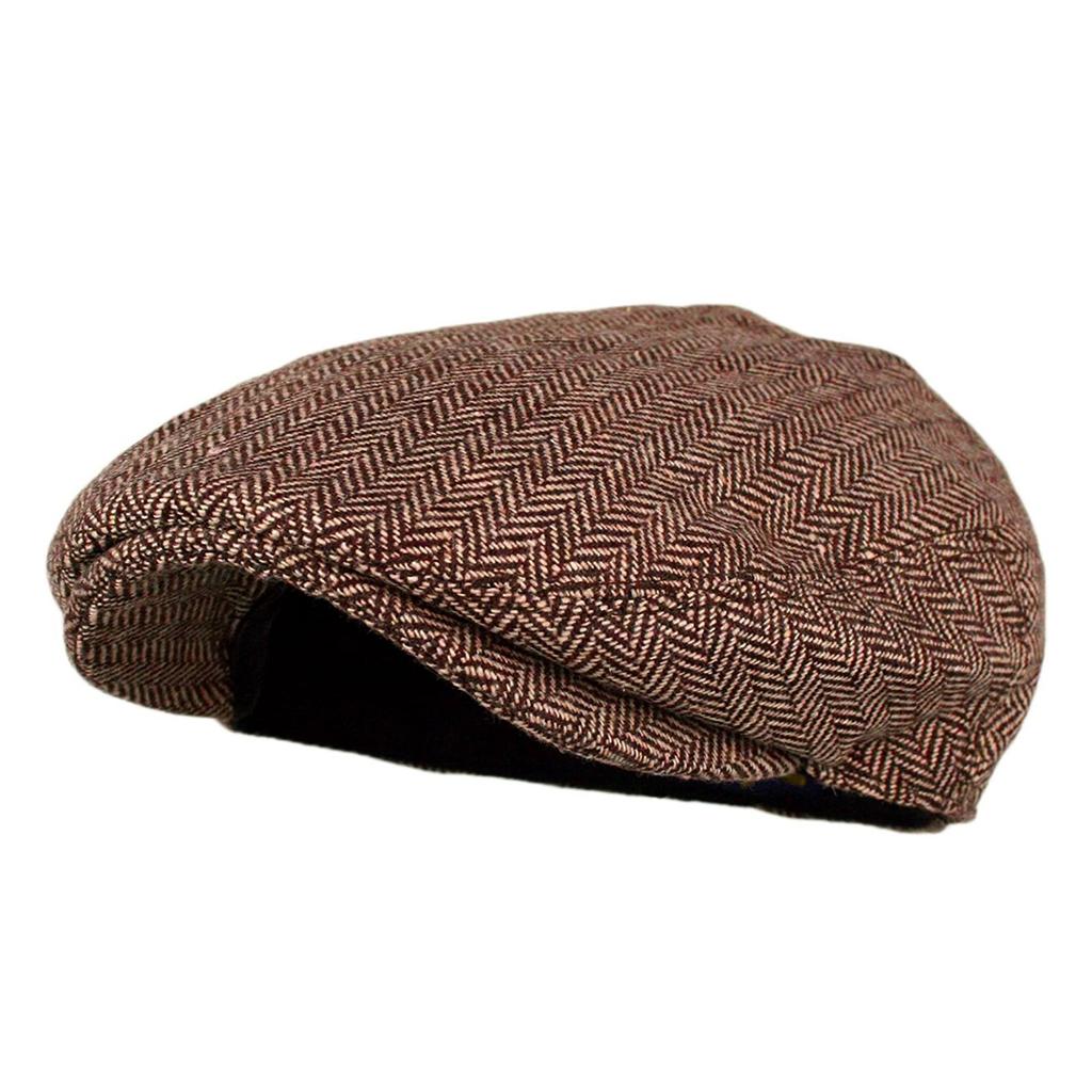 Men's Classic Herringbone Tweed Wool Blend Newsboy Ivy Hat