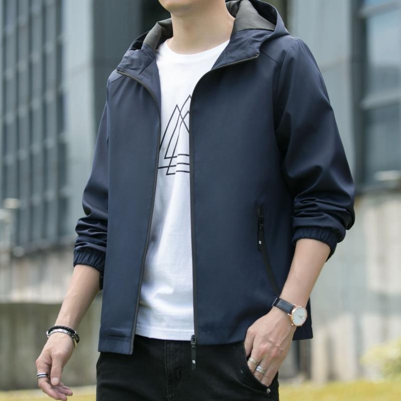 New Summer Simple Men's Jacket for Wear Regular Long-sleeved Fashion Urban Hooded Collar Jacket