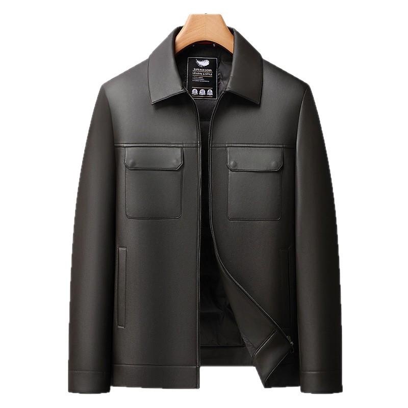 Men's Plus Size Motorcycle Leather Down Jacket - Fat Brother 2025 Extra Large Lapel Style