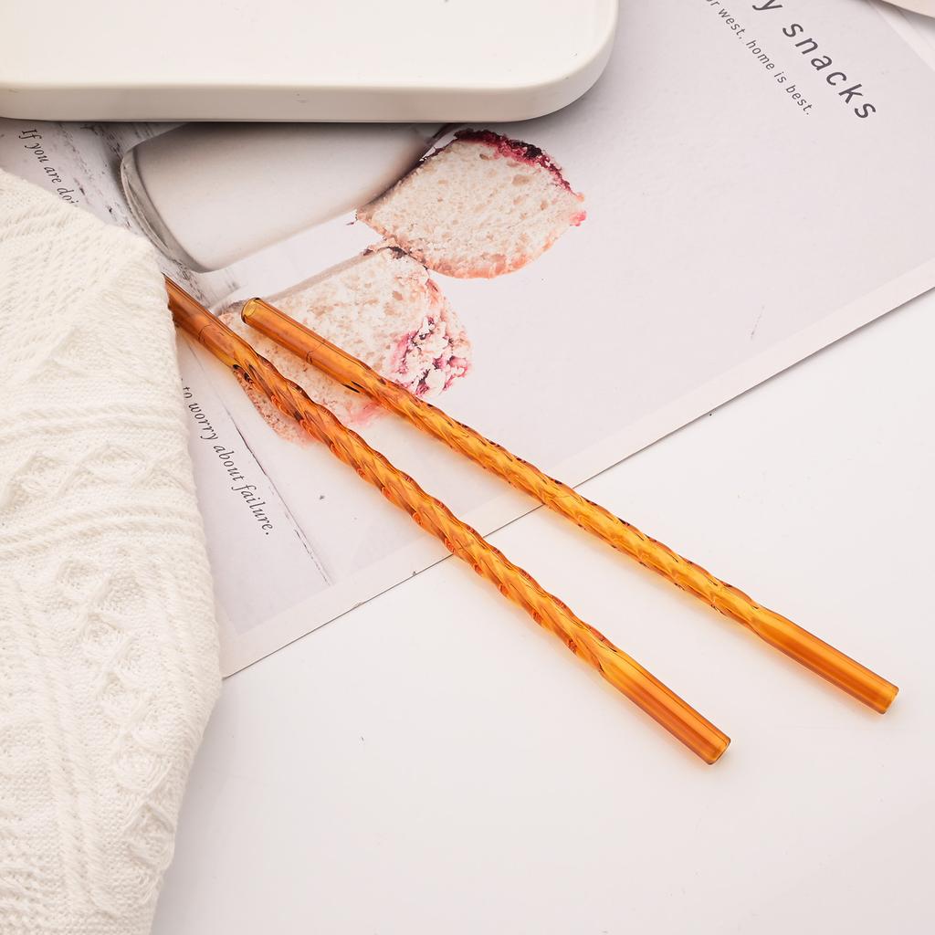 15 PCS Reusable Glass Straws, 8 Inch X 0.3" Thread Pattern Design Colored Drinking Straws, Include 12 Straight Straws, 2 Cleaning Brushes, 1 Bag