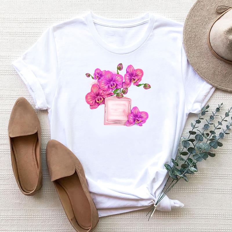 

(Азиатские размер) Футболка Top Fashion Женская футболка с принтом Цветок Прекрасный акварельный стиль 90-х Женщина Летняя женская одежда с коротким рукавом Графические футболки