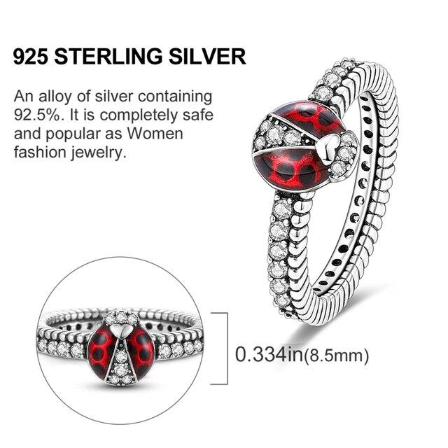 Anelli femminili carini di lusso Coccinella animale Coccinella Anello color argento Anelli per dito per donne Adolescenti Design di gioielli Gioielli per regalo