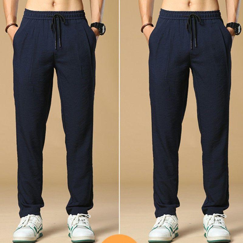 Men's Thin Breathable Ice Silk Casual Pants Large Straight Tube Loose Elastic Speed Drying Sports Elastic Waist Pants