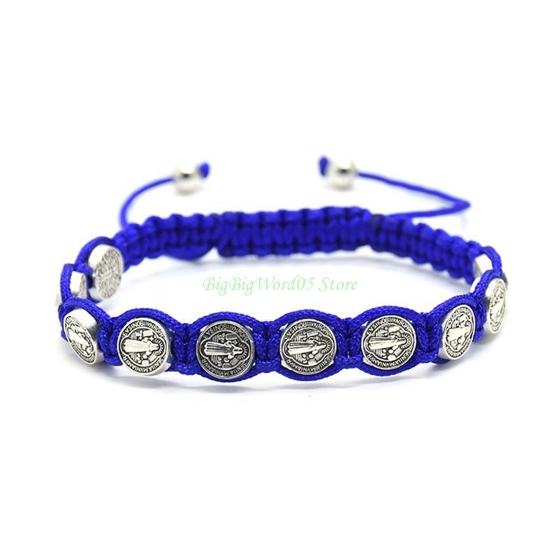 24TE Hand Woven Rosary Bracelet Adjustable Wristband Chain Prayer Blessing Bracelets Holy Father Catholic Jewelry for Men Women