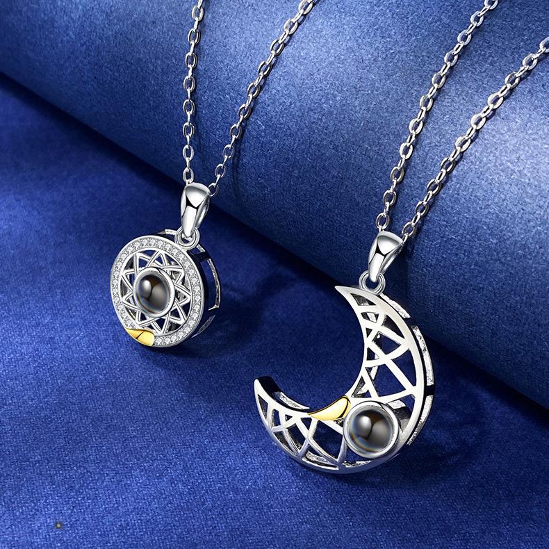 Sun Moon Projection Couple Necklace for Men and Women A Pair of Pendant Magnets INS Small Design Collar Chain Necklace
