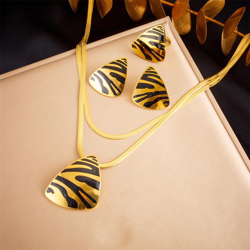DIEYURO 316L Stainless Steel White Tiger Stripe Necklace Earrings Ring Suit For Women Girls New Party Gift Fashion Jewelry Set