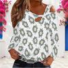 Women Plus Size White Floral Printed Asymmetric Cutout Cold Shoulder Long Sleeve Fitted Blouse
