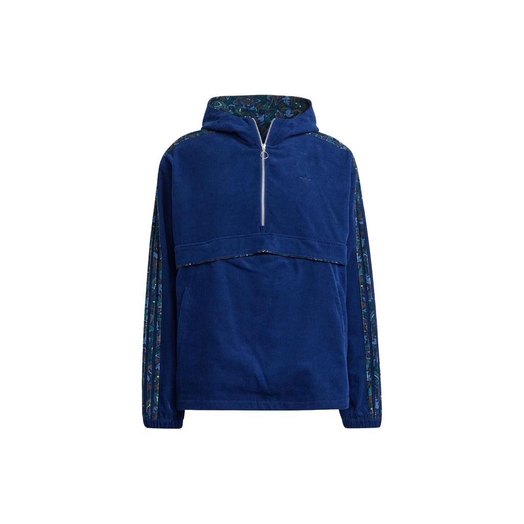 Adidas Originals Corduroy Hoodie Color Block Sports Jacket Men Jacket Dark-Blue IS9571