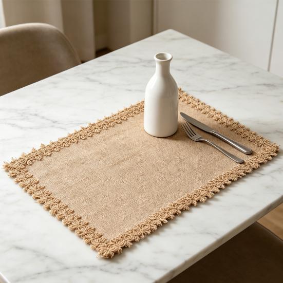 Bohemian Jute Placemats Heat-Insulating Placemats Wear-Resistant Stain-Proof Mats Reusable Heat-Resistant Pads for Tables, Kids & Family Dining