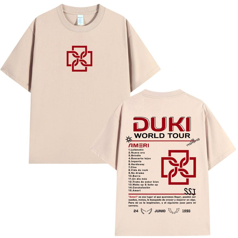 Male and Female Rappers Duki Ameri 2025 World Tour T-shirt, Fashionable Vintage Hip Hop T-shirt, Casual Loose Cotton T-shirt