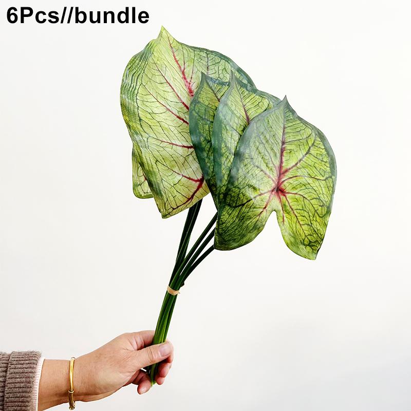 

6 шт. Шелковые цветы из листьев каладиума, цветочная композиция на длинных стеблях, искусственный букет, декор для вечеринки, искусственные растения, домашний декор, искусственная зелень красный/зелёный
