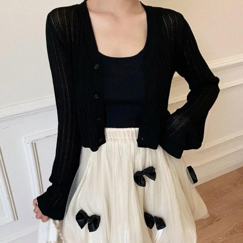 

Легкий вязаный кардиган с рукавами-трубой, женская солнцезащитная куртка-рубашка One Size