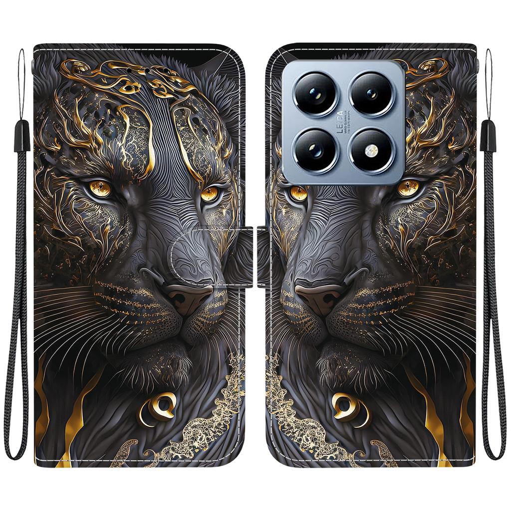 Handmade PU Leather Flip Case for Xiaomi 14T / Xiaomi 14T Pro Anti-Slip Shockproof Cover with Wrist Strap & Heart/Rose Cat Designs