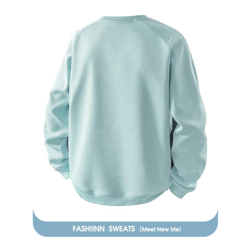 Herren Sweatshirt mit Farbblock und Raglanärmeln - Waffelstrick Pullover mit Rundhalsausschnitt und Kontrast-Paspelierung