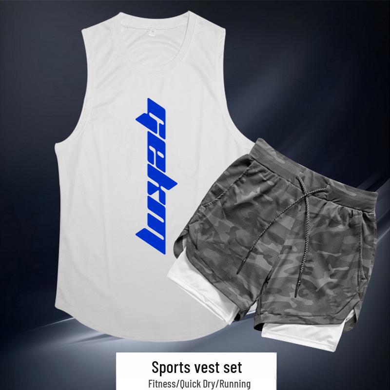 Pánská rychleschnoucí sportovní souprava: Venkovní běžecké fitness kalhoty a bezrukávová vesta na letní basketbalový trénink