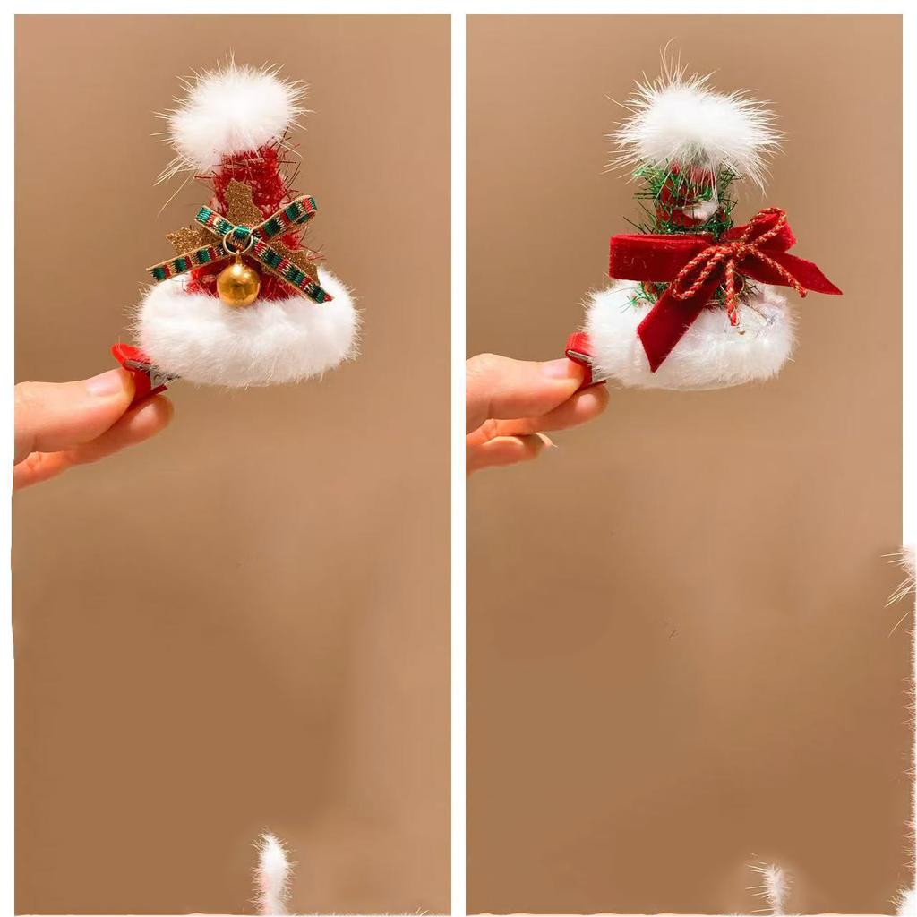 Ding Ding Ding~Cute Red Christmas Tree Hat Hair Clip, Women's High-end Dressing Props, Plush Side Bangs Clip