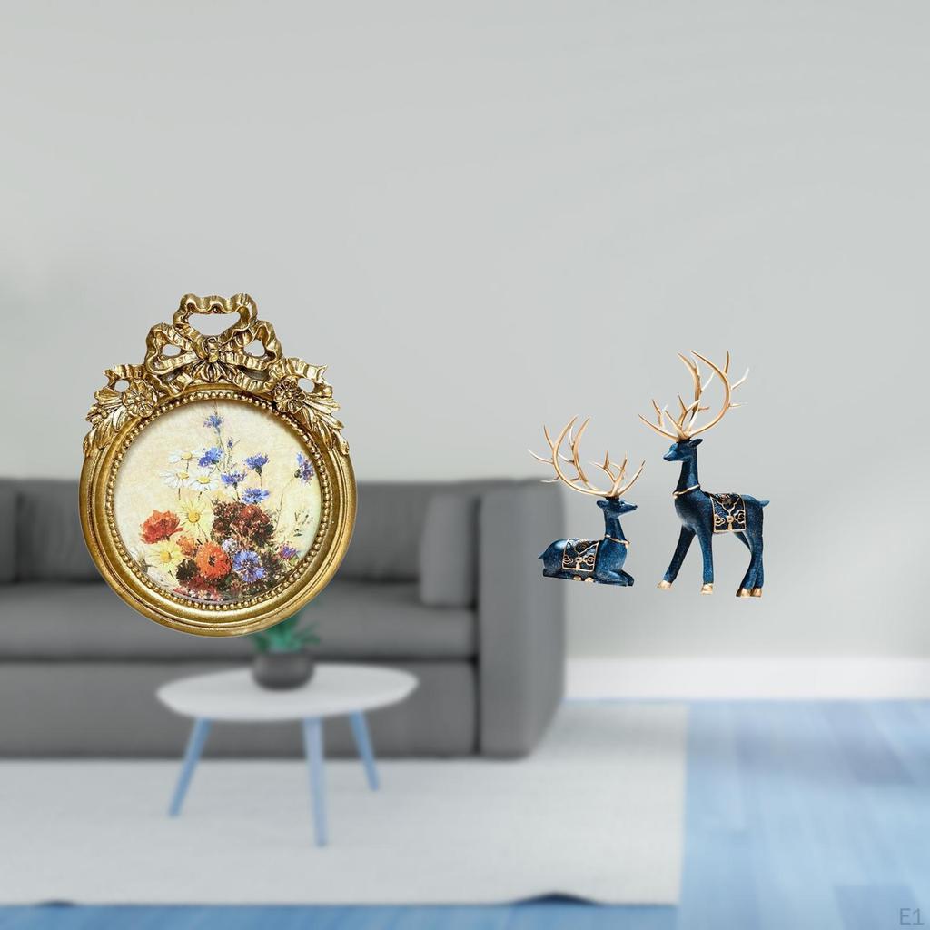 Antique Reindeer Photo Frame Vintage Deer Picture Round Ornate European Desktop Wall Display