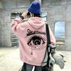 Latest style French pattern eye design children's hooded pullover sweatshirt with long sleeves and loose fit for boys and girls