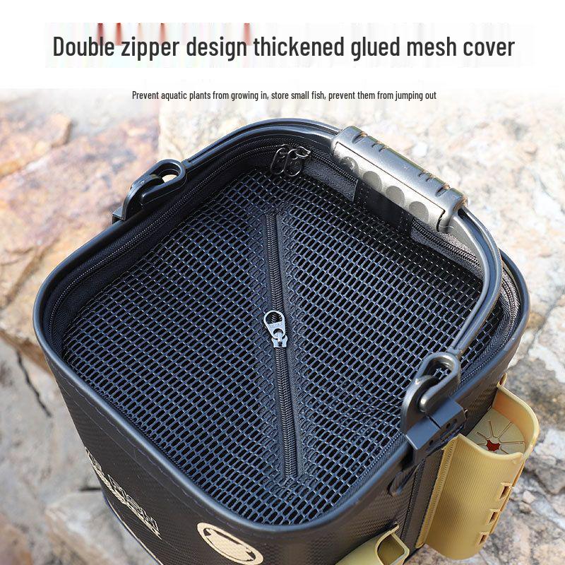 Foldable Multi-Purpose EVA Fishing Bucket: Portable Live Fish Keeper and Lure Container for Outdoor Use.