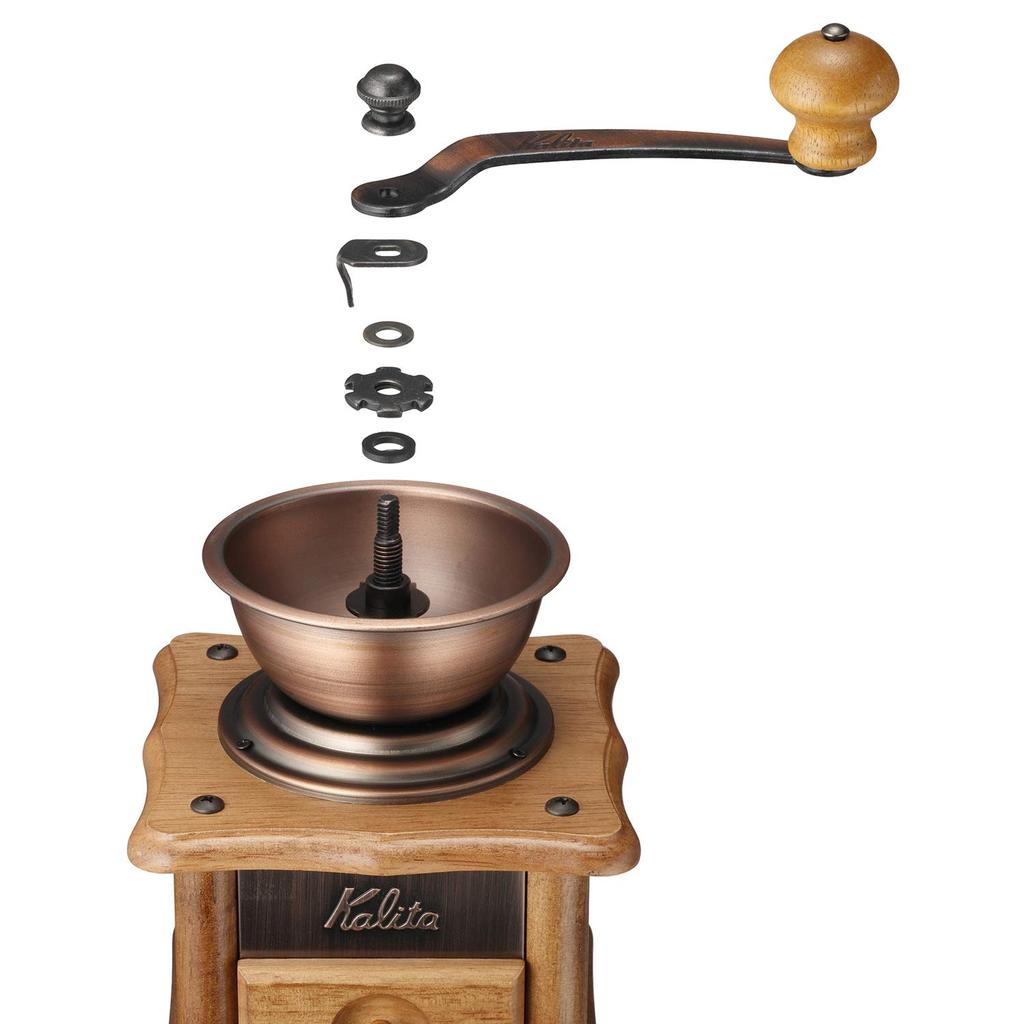 Młynek do kawy Kalita Drewniany wytrzymały żeliwny młynek do kawy Młynek z miedzianej płyty Regulowana grubość mielenia Młynek do kawy Młynek ręczny Ręczny młynek do kawy dla początkujących