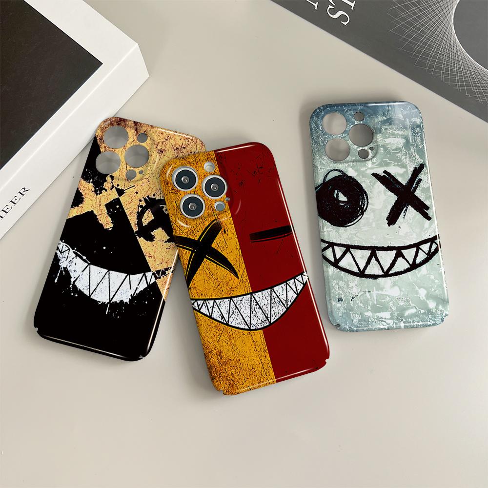 For iPhone 16 Samsung S23 S22 A23 A52 A33 Huawei Honor Xiaomi Redmi OPPO Vivo Creative Smiling Face Design Hard Full Lens Protect Phone Case Cover