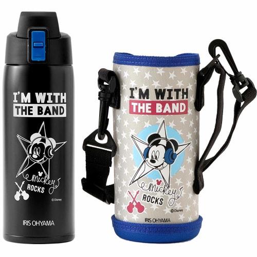 IRIS OHYAMA Kids' 600ml Water Bottle, Mickey Mouse (Blue), One-Touch Opening, Direct Drinking, Disney Design, Vacuum Insulation, Keeps Water Cold for