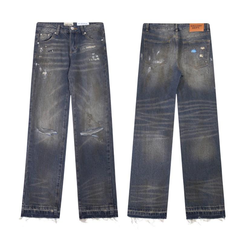 Mens High Street Graffiti Jeans Vintage Washed Slightly Flared Long Pants