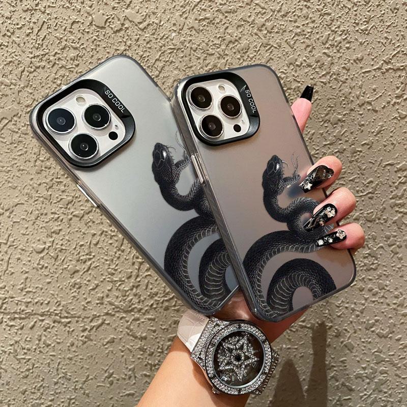 Cool Black Pythons Phone Case for iPhone 15 16 Pro Max 15 16 Plus 11 12 13 Mini 14 Pro Max Snake Colorful Silver Laser Back Case