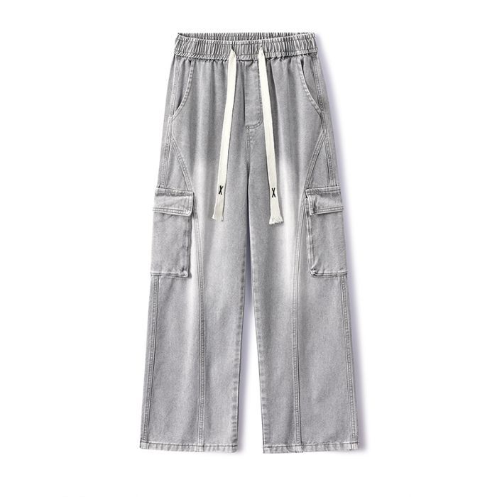 Mingge | Spring and Summer New Multi-pocket Tooling Jeans Men's American Retro Trendy Brand Loose Straight Trousers