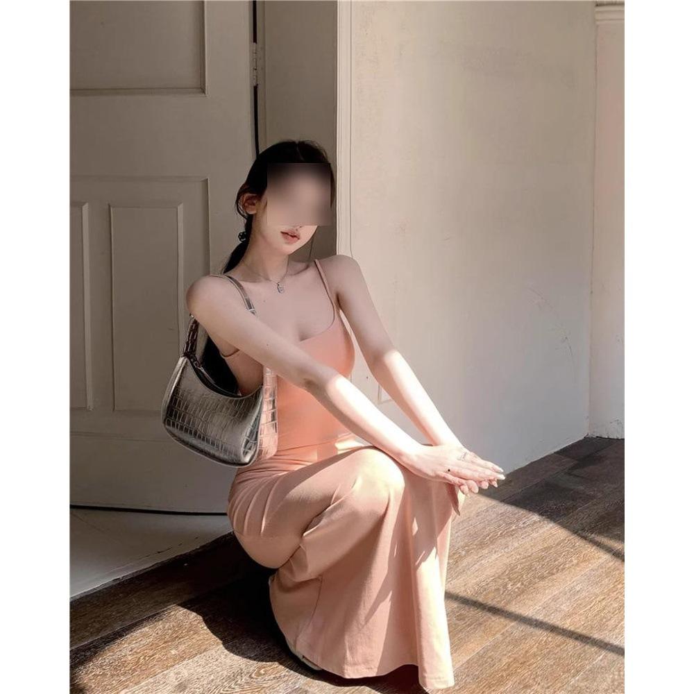 Figurbetontes Trägerkleid Damen Sommer Windrosa schlanker Meerjungfrau-Rock Taille Hüfte langer Rock