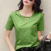 Kurzärmelige Damen Sommer V-Ausschnitt T-Shirts 2026 Neues Lässiges T-Shirt Mode Elegant Locker Koreanischer Stil Oberteil Einfach Große Größen Hemden Einfarbige Bluse