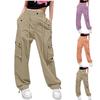 Women Elastic High Waist Pant Casual Fit Wide Leg Long Pants Trousers With Pockets