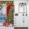 Red Christmas Shower Curtains,Winter Snowflake Xmas Green Pine Trees Branches Snow Scene Happy New Year Waterproof Fabric