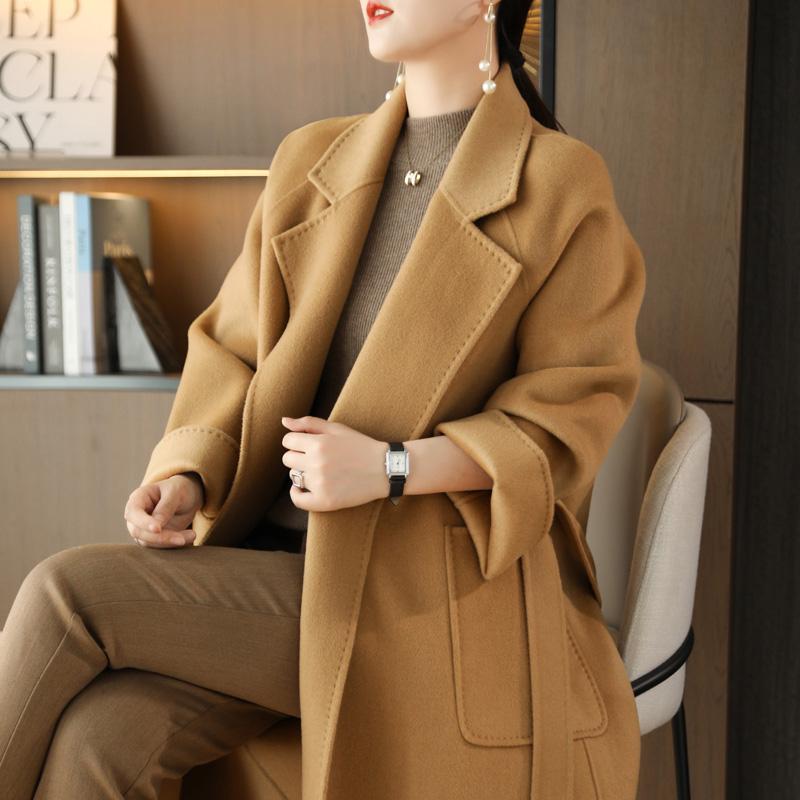100% Wool Women Coat TIDENOVEL Autumn Wool Long Coat Handmade Pea Coat Winter Warm Wool Long Jacket Overcoat